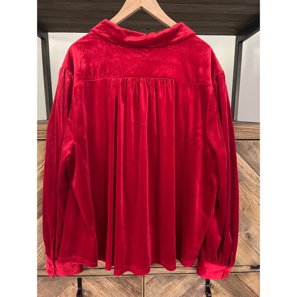 Modcloth Be Buzzworthy Red Velvet Holiday Shirt Sz 4X - Picture 5 of 7